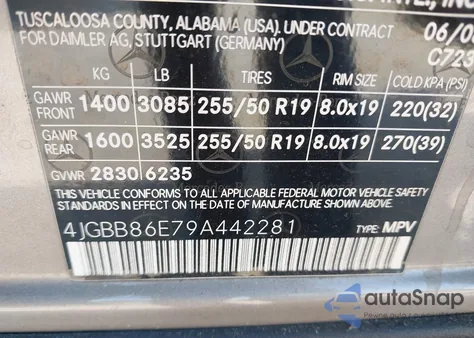 2009 Mercedes-Benz Ml 350 4Matic из США, поврежденный, VIN 4JGBB86E79A442281